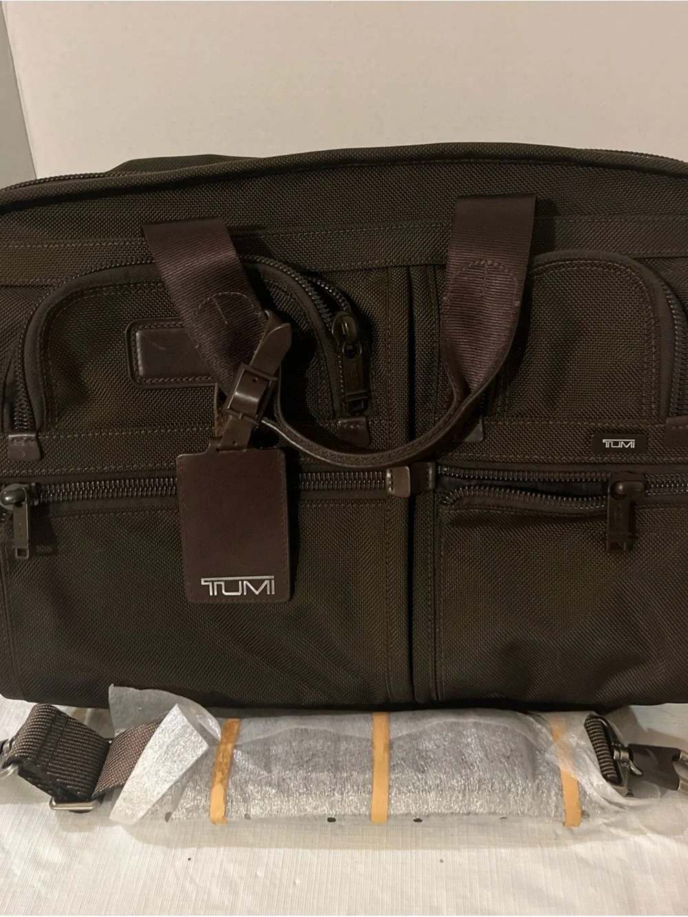 Tumi Dark Brown Laptop Briefcase with Front Organizer Pockets